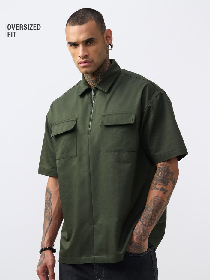 Zipper Polo: Muted Olive Classic Polos