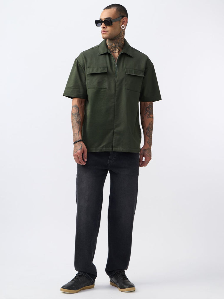 Zipper Polo: Muted Olive Classic Polos