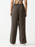 Pleated Trousers: Taupe Women Straight Pants