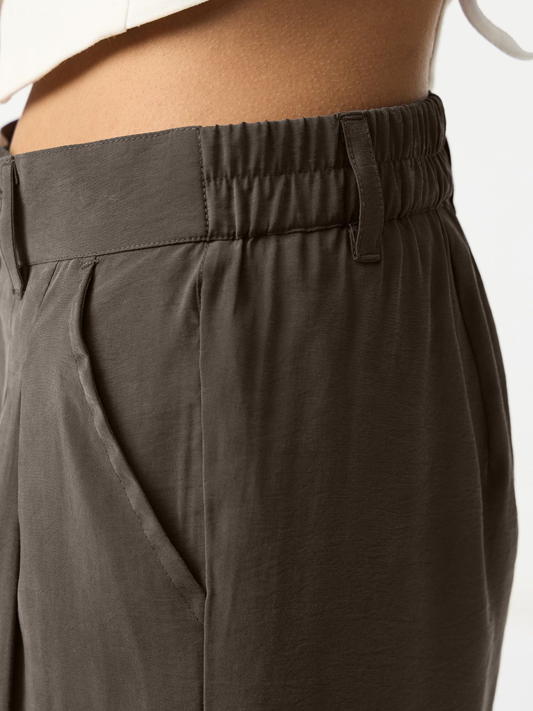 Pleated Trousers: Taupe Women Straight Pants