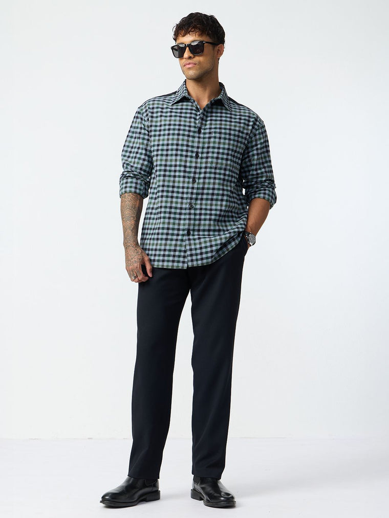 Check Shirts: Midnight Grid Men Relaxed Shirts
