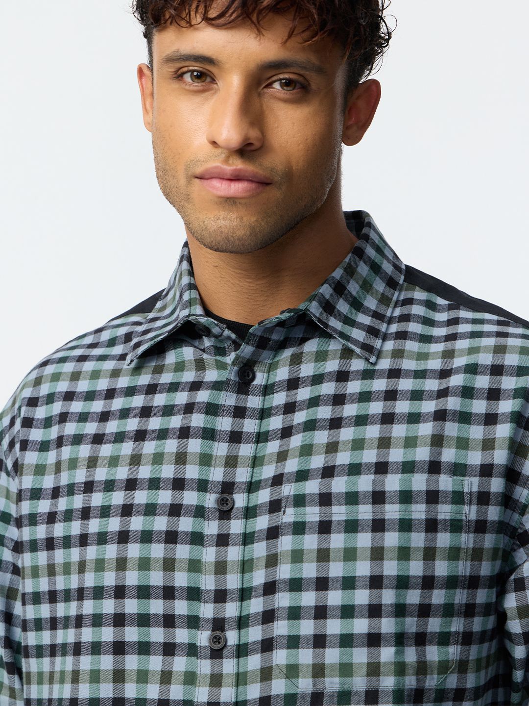 Check Shirts: Midnight Grid Men Relaxed Shirts