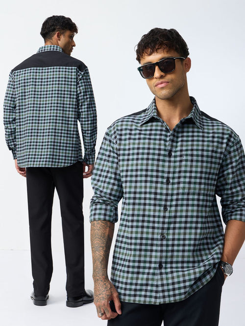 Check Shirts: Midnight Grid Men Relaxed Shirts