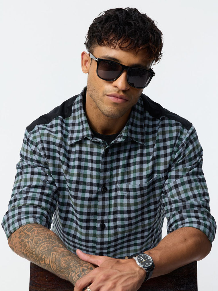 Check Shirts: Midnight Grid Men Relaxed Shirts