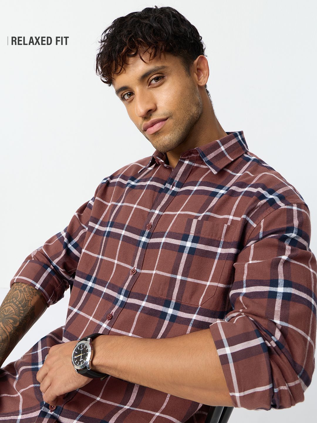Plaid Shirt: Coral Men Relaxed Shirts