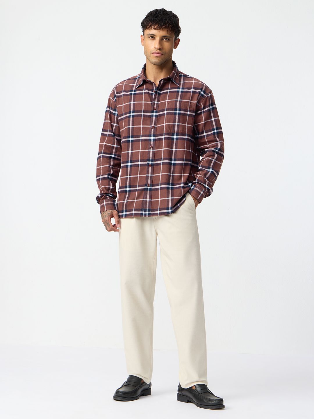 Plaid Shirt: Coral Men Relaxed Shirts