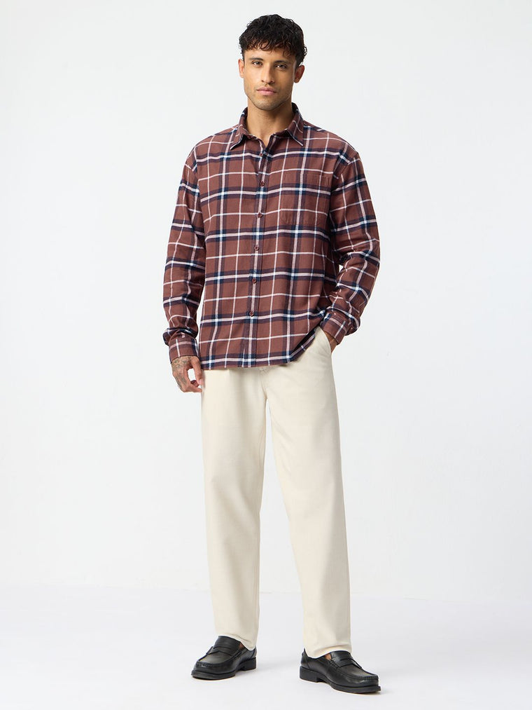 Plaid Shirt: Coral Men Relaxed Shirts