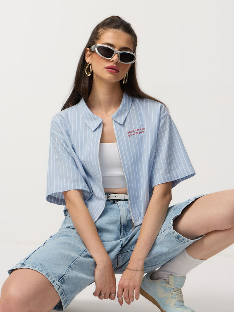 Stripe Shirt: Creative Department Women Cropped Shirts