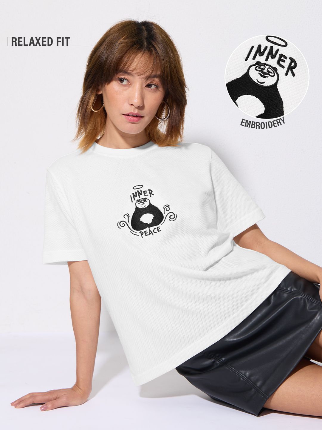 Textured T-shirt: Kung Fu Panda Peace Women Relaxed T-Shirts