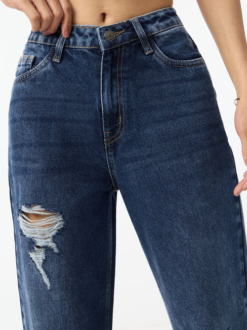 Distressed Denim: Sailor Blue Women Straight Denims