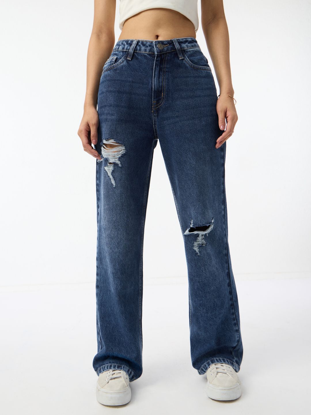 Distressed Denim: Sailor Blue Women Straight Denims