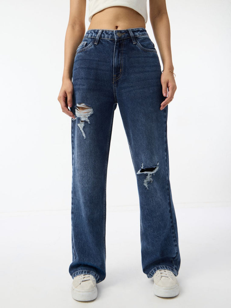 Distressed Denim: Sailor Blue Women Straight Denims