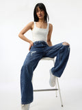 Distressed Denim: Sailor Blue Women Straight Denims