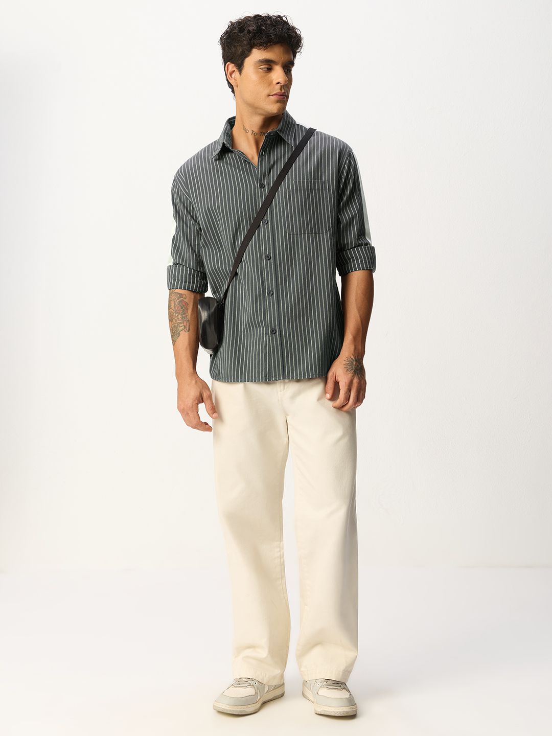 Striped Shirt: Silver Chalice Men Relaxed Shirts