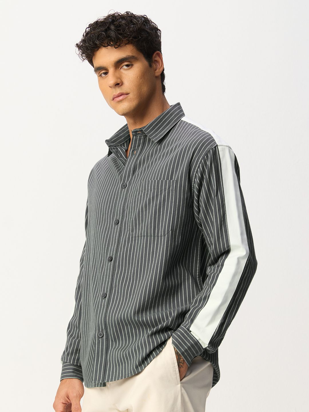 Striped Shirt: Silver Chalice Men Relaxed Shirts