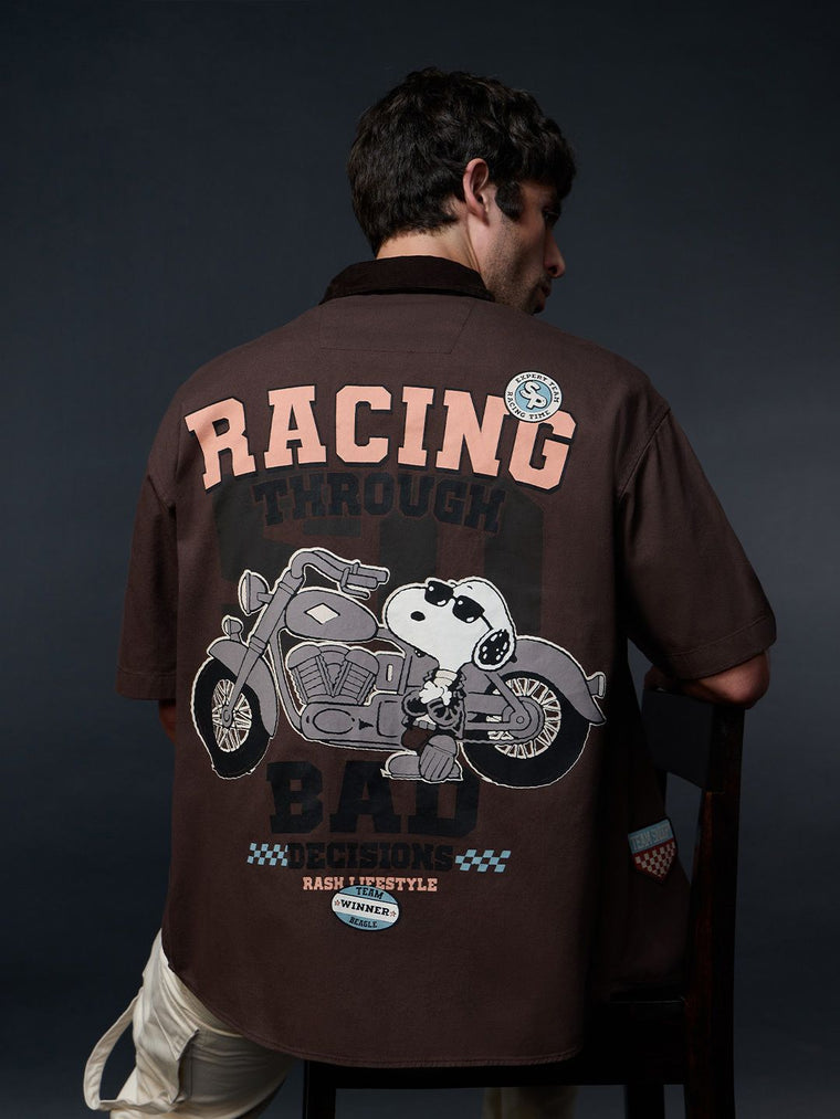 Zipper Shacket: Peanuts Rash Oversized Shirts