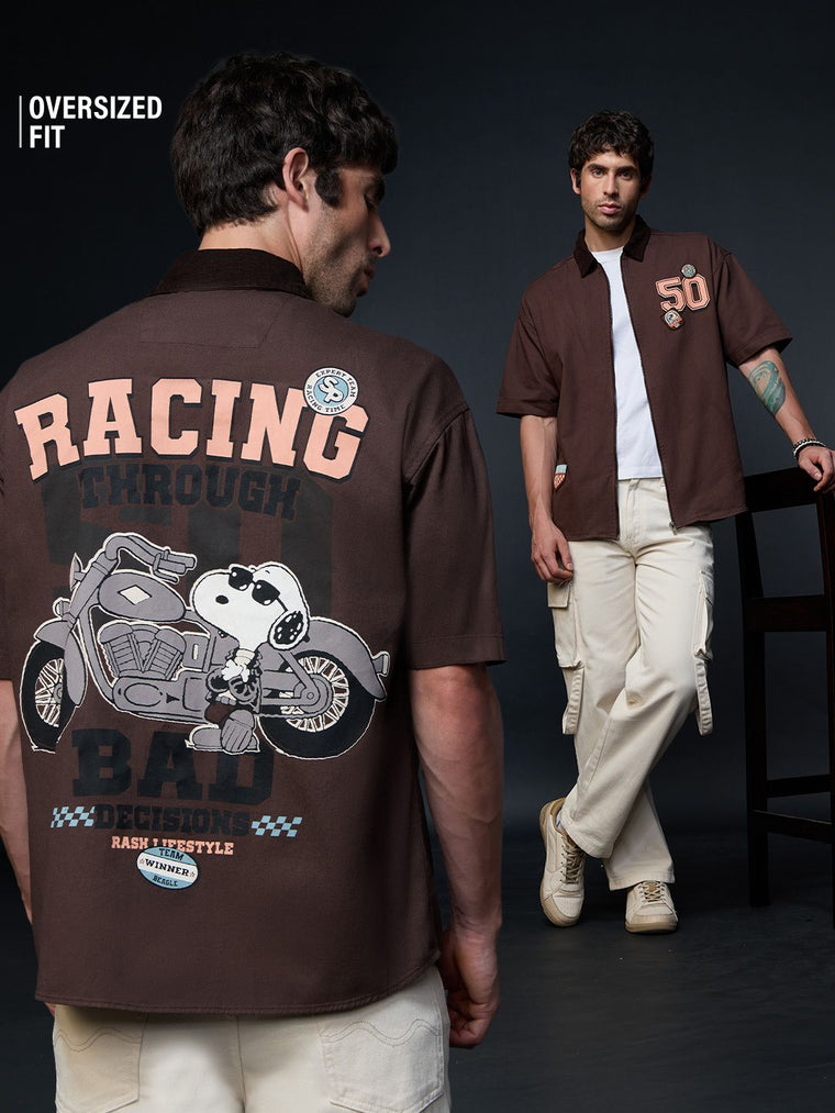 Zipper Shacket: Peanuts Rash Oversized Shirts