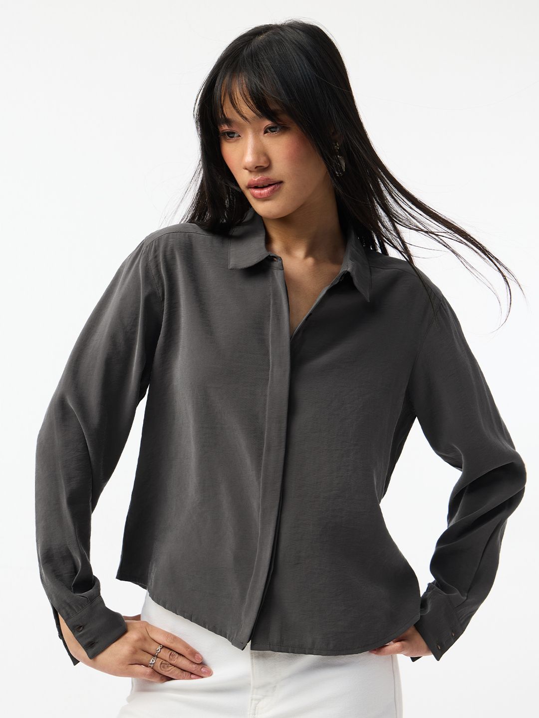 Classic Solids: Charcoal Women Regular Shirts
