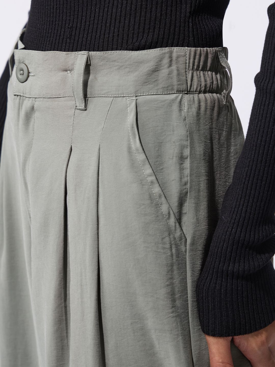 Pleated Trousers: Ice Grey Women Straight Pants