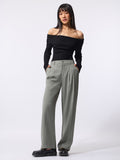 Pleated Trousers: Ice Grey Women Straight Pants