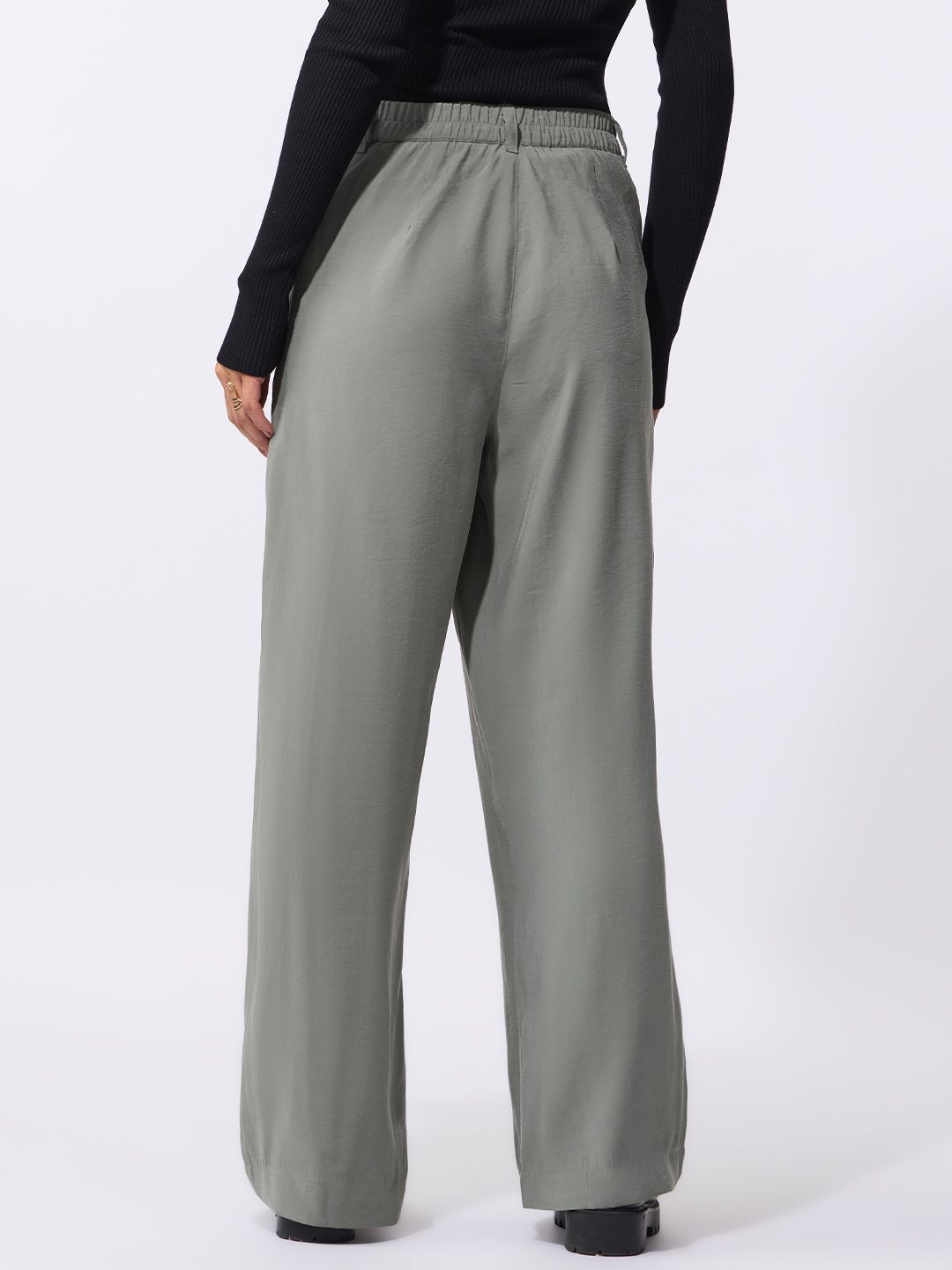 Pleated Trousers: Ice Grey Women Straight Pants