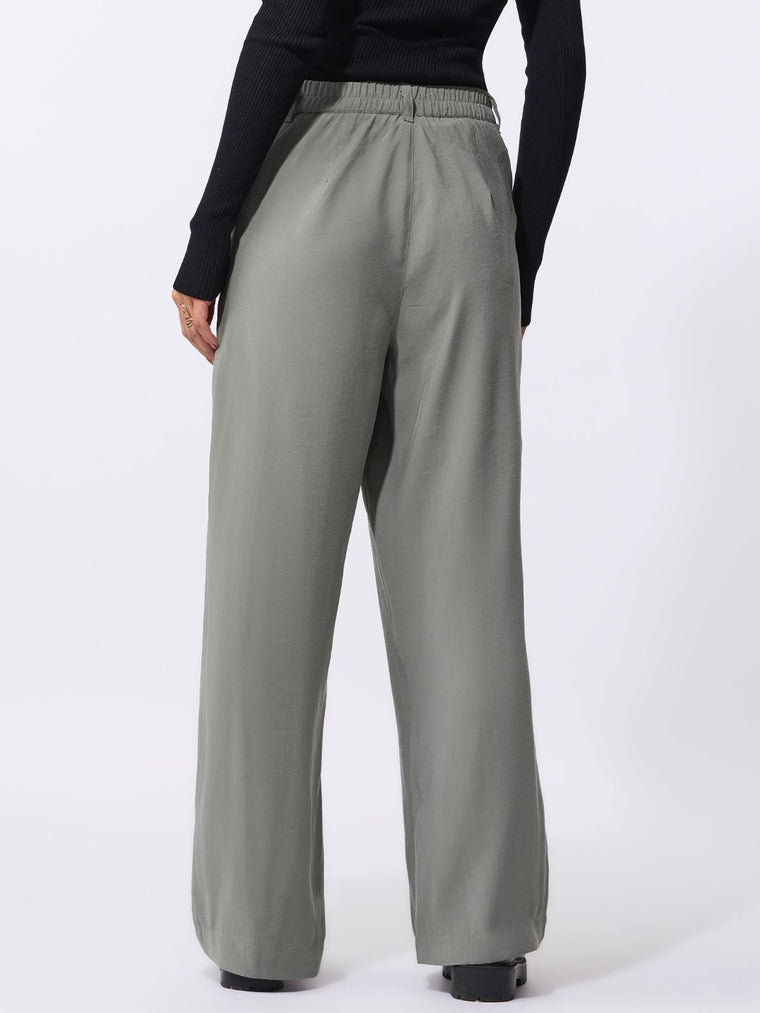 Pleated Trousers: Ice Grey Women Straight Pants