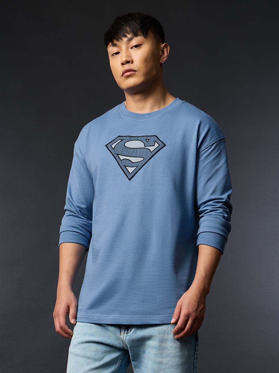 Superman: Blue Logo Oversized Full Sleeve T-Shirts