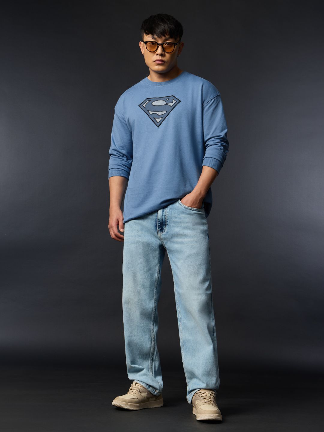 Superman: Blue Logo Oversized Full Sleeve T-Shirts