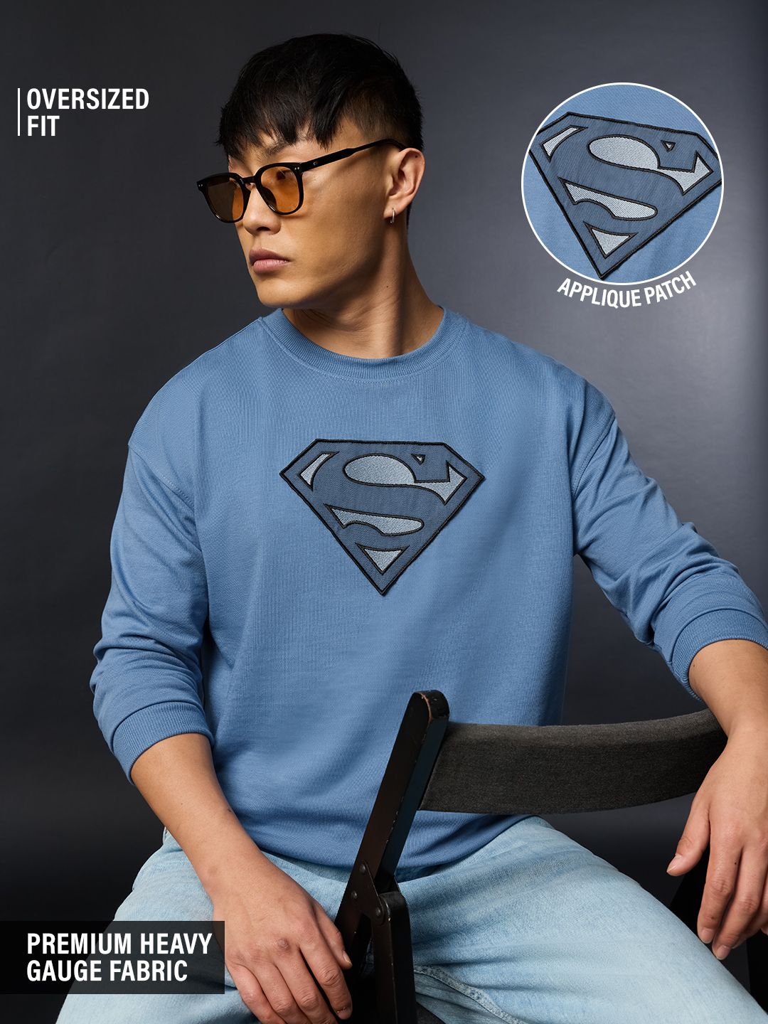 Superman: Blue Logo Oversized Full Sleeve T-Shirts