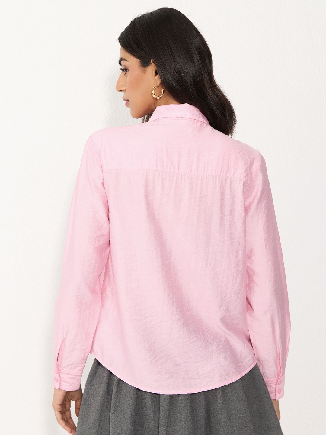 Textured Shirt: Pink Bird Women Relaxed Shirts