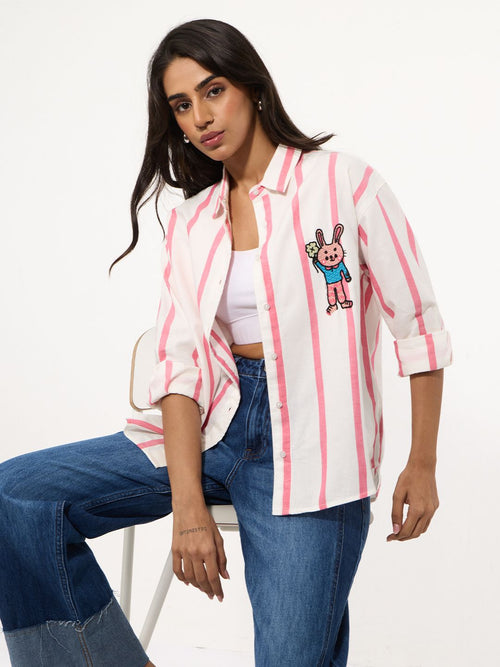Stripe Shirt: Clover Bunny Women Oversized Shirts
