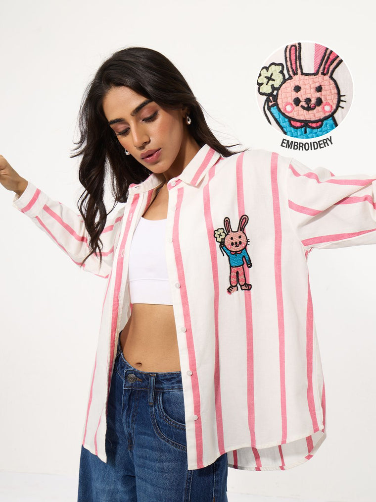 Stripe Shirt: Clover Bunny Women Oversized Shirts