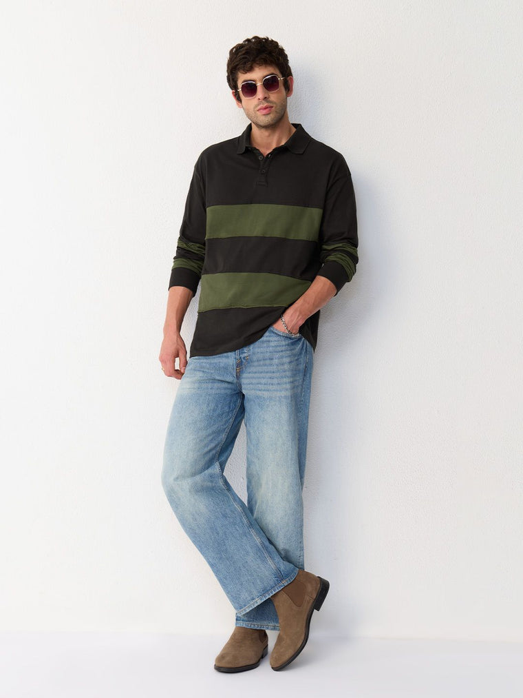 Colorblocked Rugby Polo: Cocoa Olive Men Rugby Polos