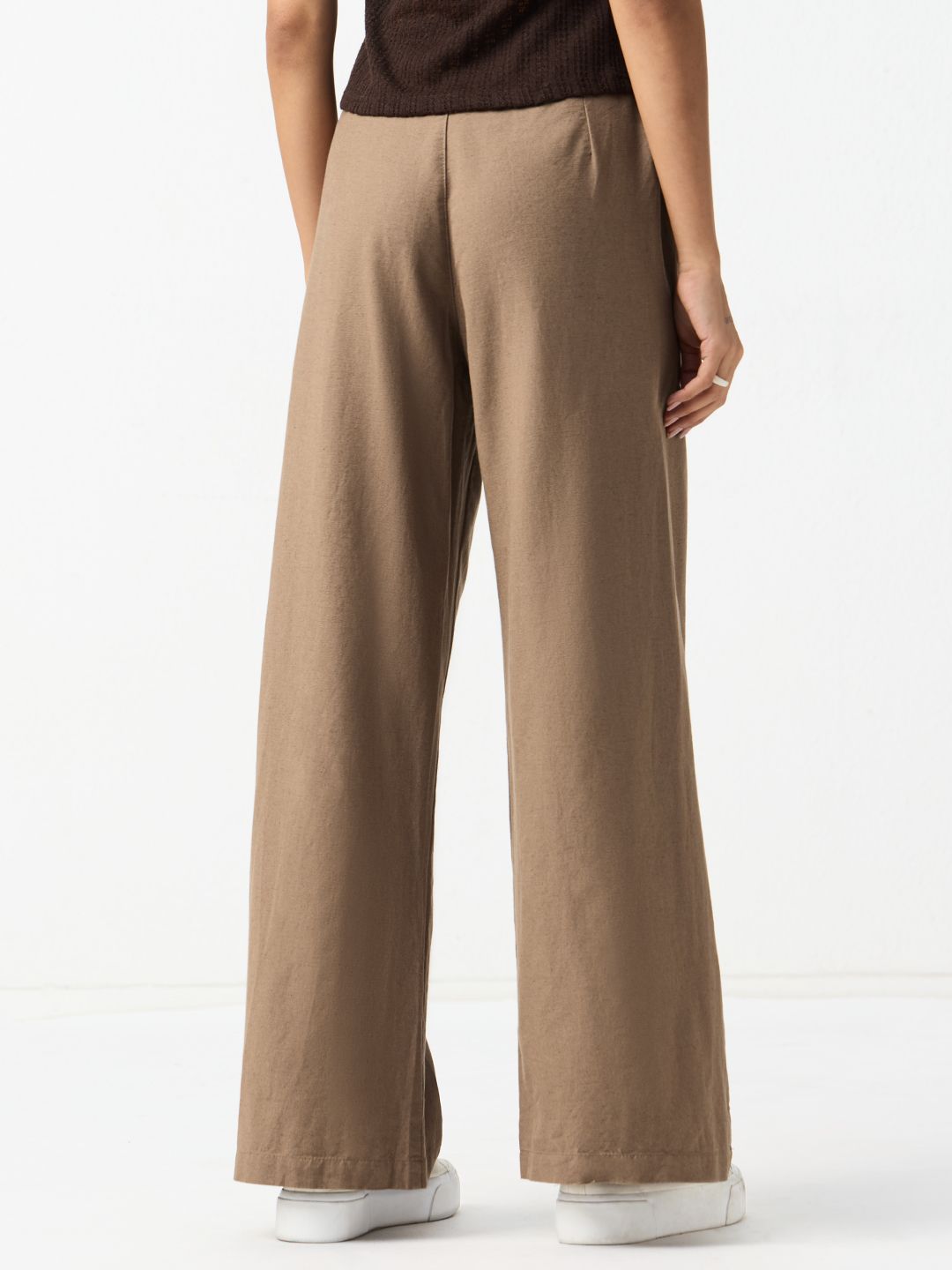 Cotton Linen Pant: Khaki Women Wide Pants