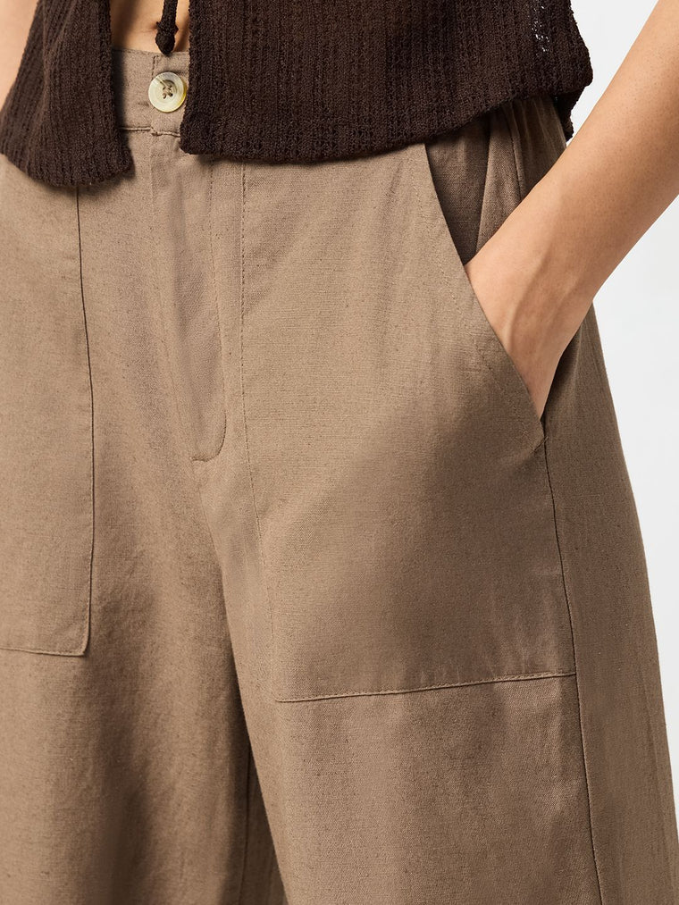 Cotton Linen Pant: Khaki Women Wide Pants