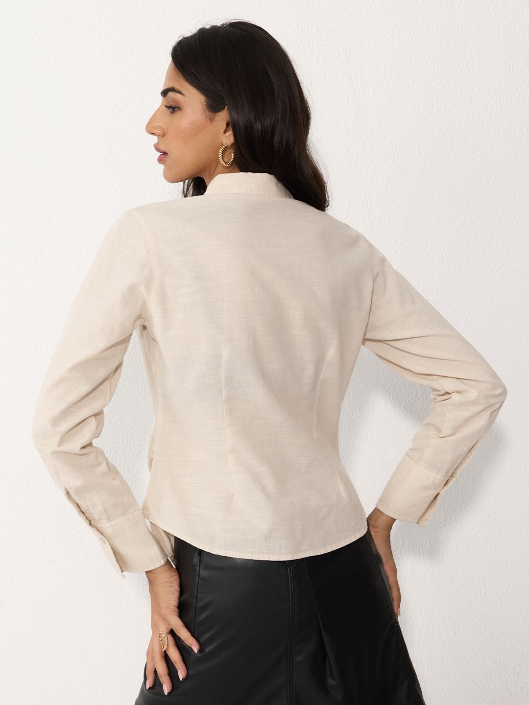 Tailored Solids: Almond Buff Women Fitted Shirts