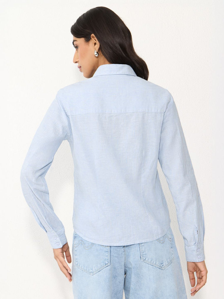 Cotton Linen Shirt: Skyven Women Fitted Shirts