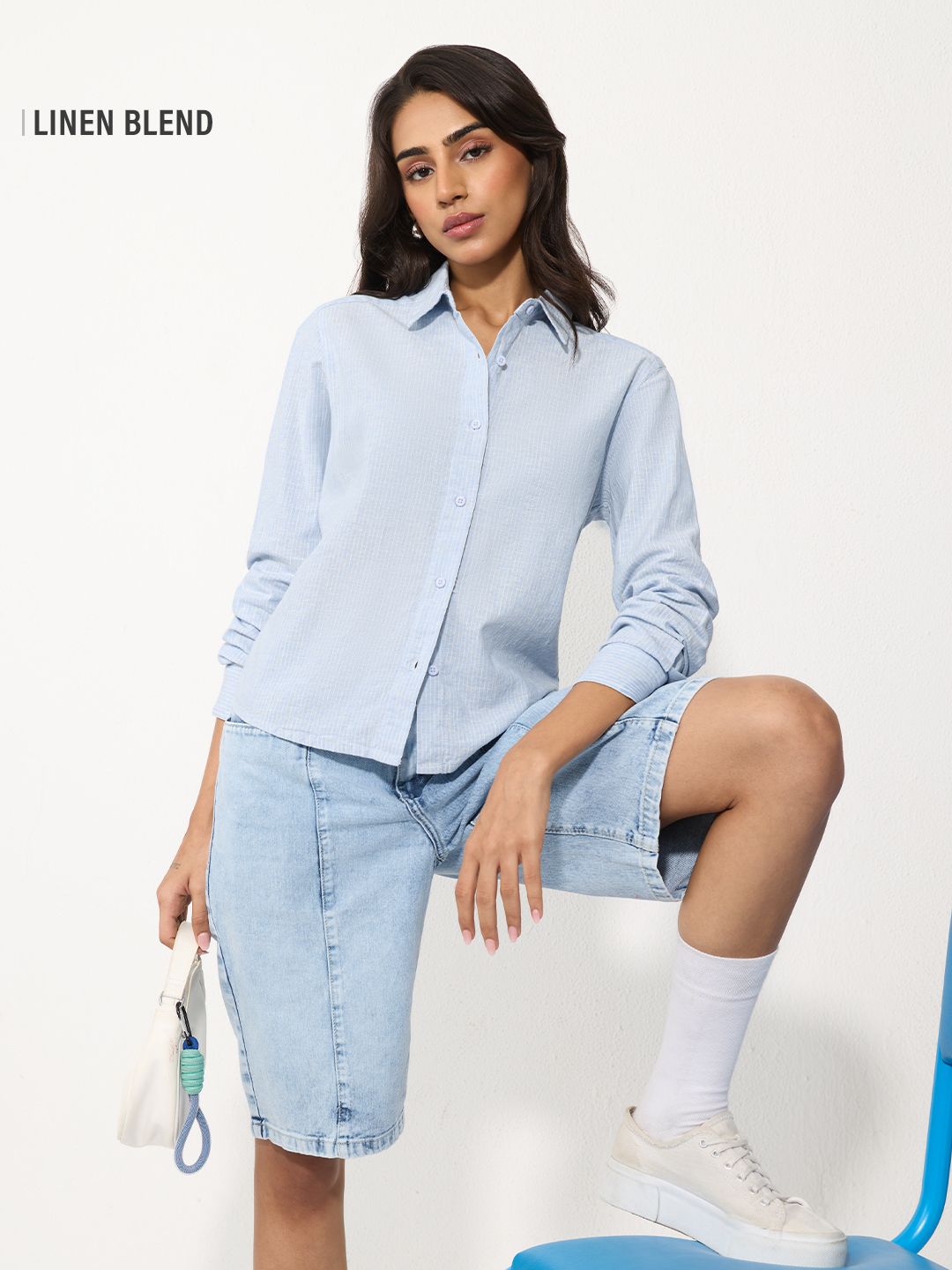 Cotton Linen Shirt: Skyven Women Fitted Shirts