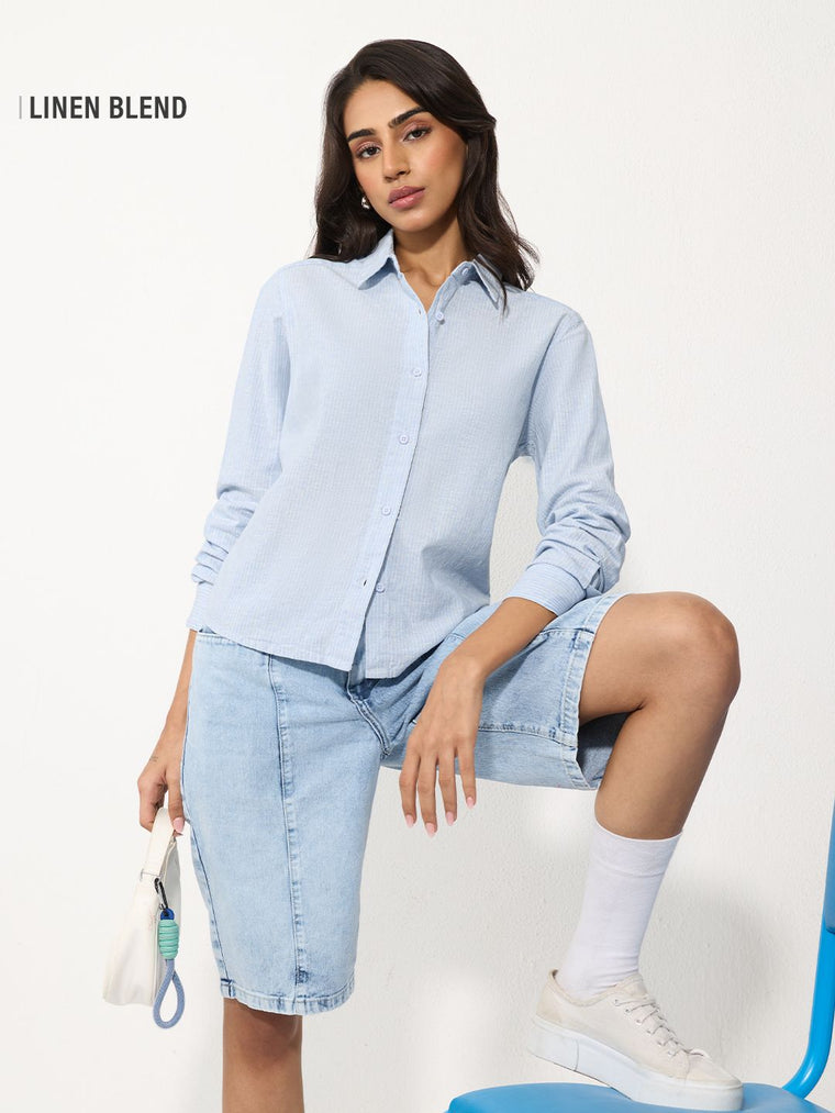 Cotton Linen Shirt: Skyven Women Fitted Shirts