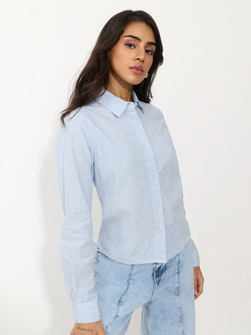 Cotton Linen Shirt: Skyven Women Fitted Shirts