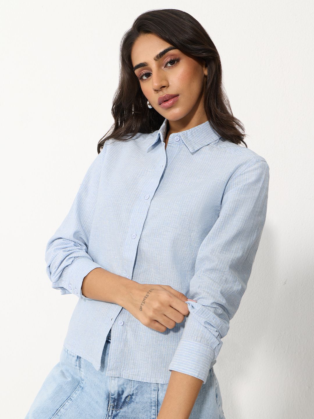 Cotton Linen Shirt: Skyven Women Fitted Shirts