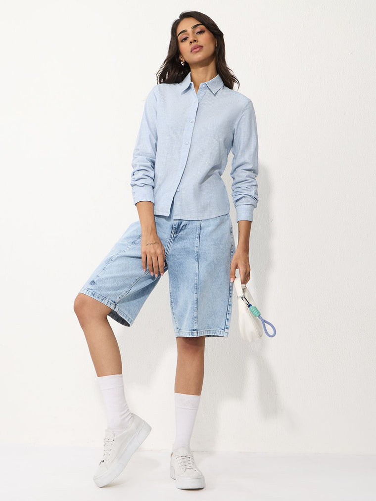 Cotton Linen Shirt: Skyven Women Fitted Shirts