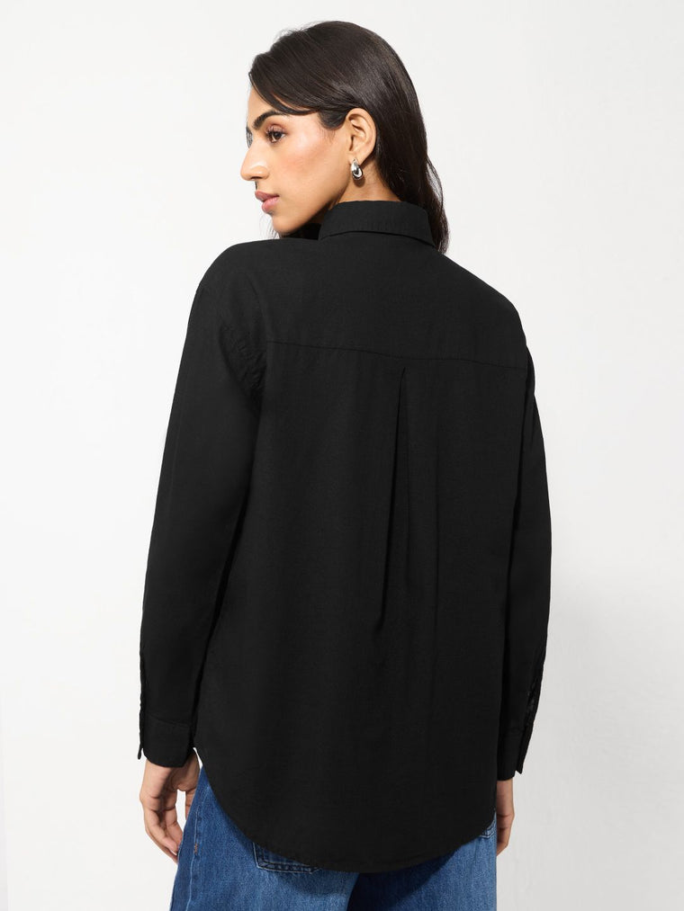 Cotton Linen Shirt: Black Women Relaxed Shirts