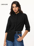 Cotton Linen Shirt: Black Women Relaxed Shirts