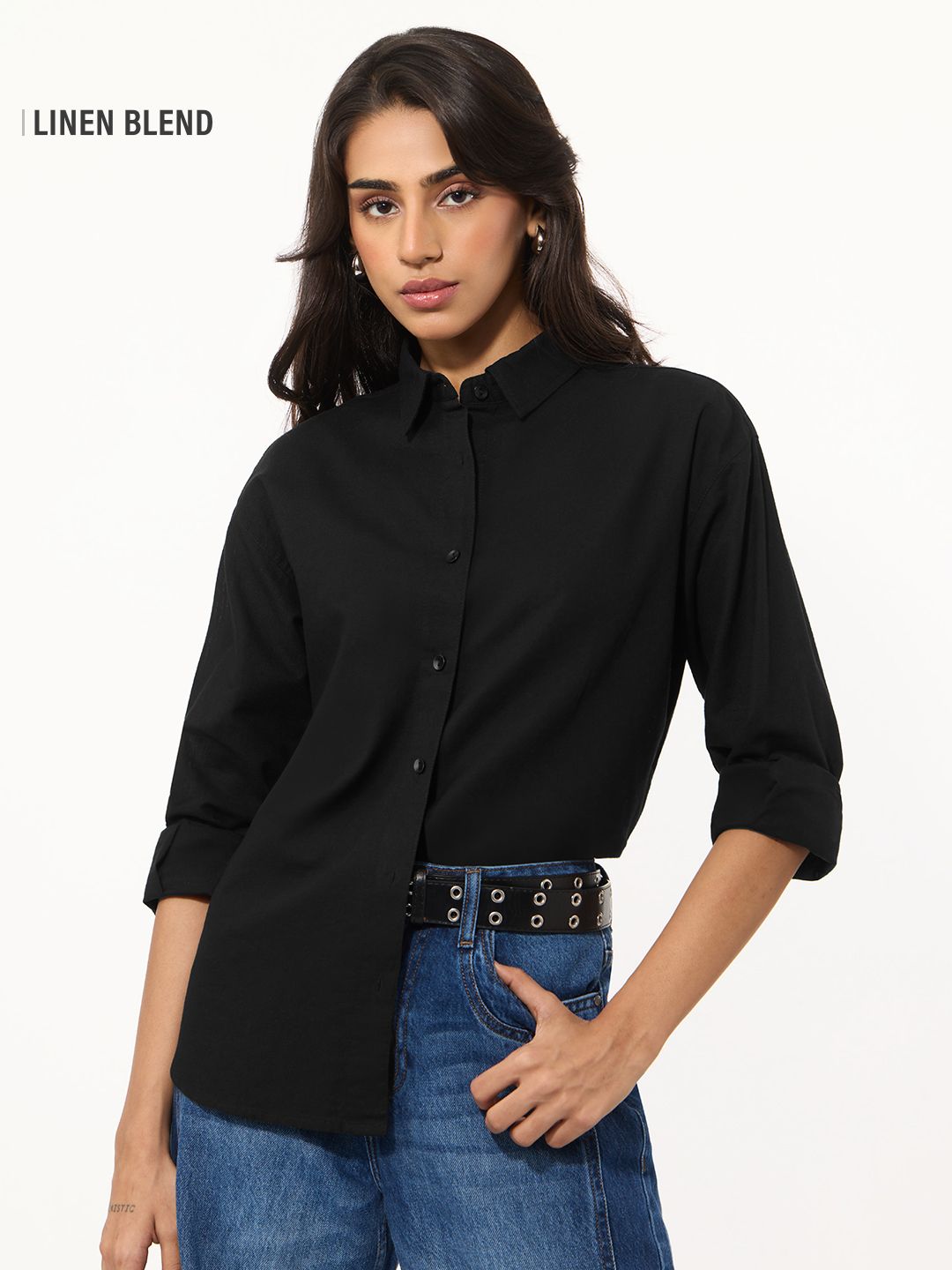 Cotton Linen Shirt: Black Women Relaxed Shirts