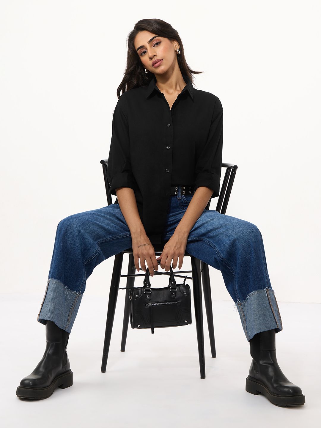 Cotton Linen Shirt: Black Women Relaxed Shirts