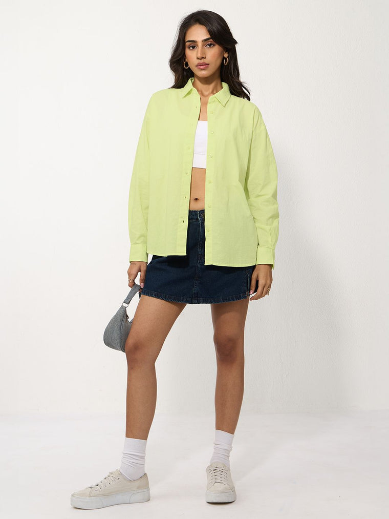 Cotton Linen Shirt: Lime Women Oversized Shirts
