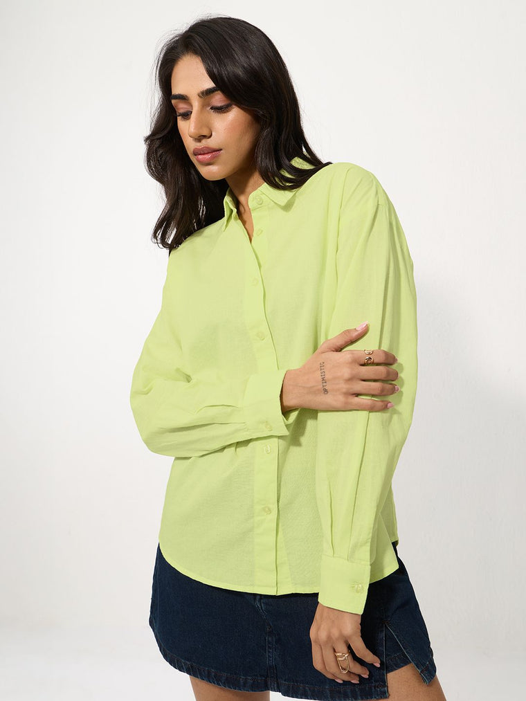 Cotton Linen Shirt: Lime Women Oversized Shirts