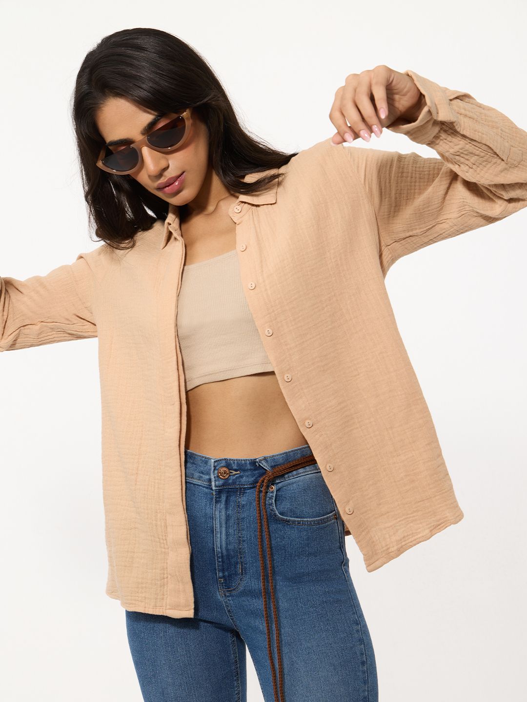Textured Shirt: Coral Women Relaxed Shirts