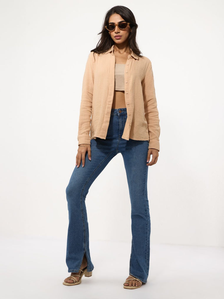 Textured Shirt: Coral Women Relaxed Shirts